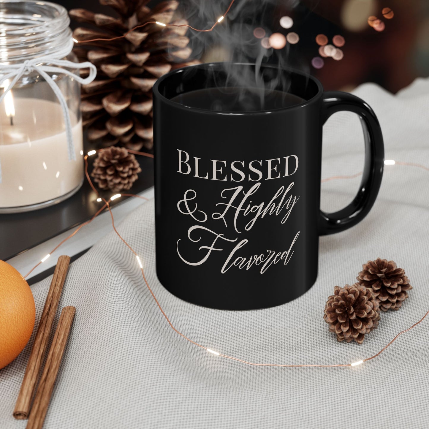 BLESSED & Highly Flavored Black Mug (11oz) - New Godis Hair