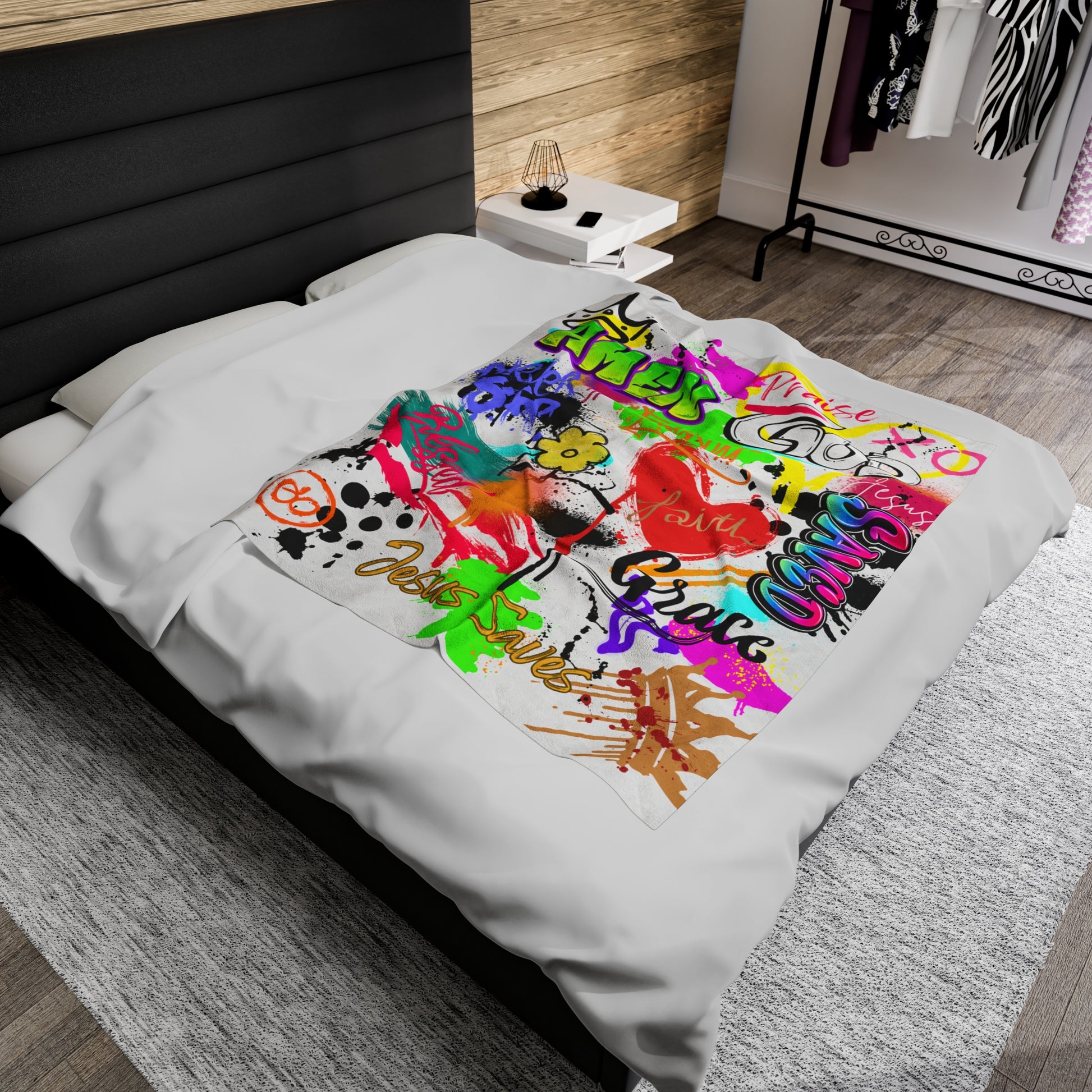 Graffiti Velveteen Plush Throw Blanket - New Godis Hair