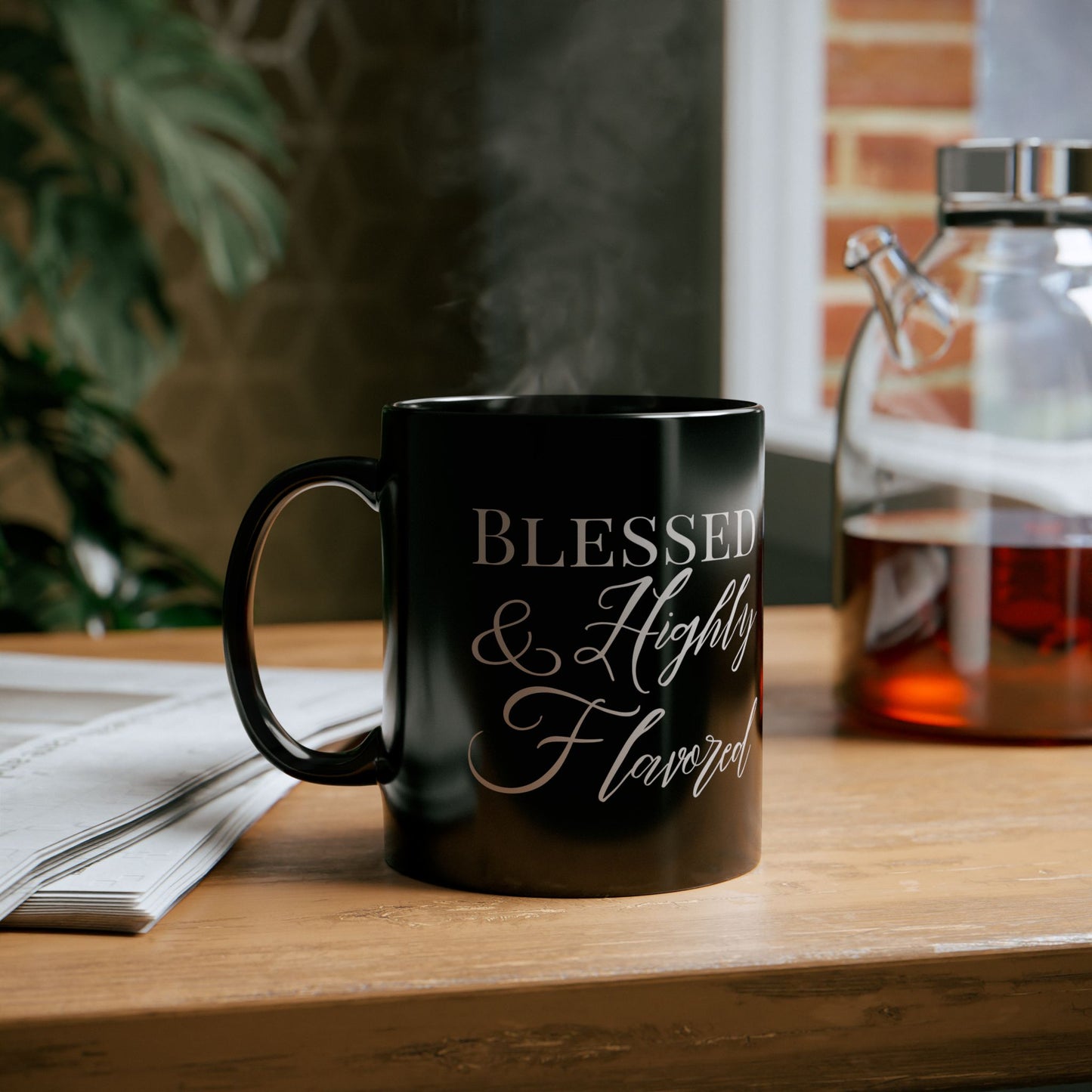 BLESSED & Highly Flavored Black Mug (11oz) - New Godis Hair