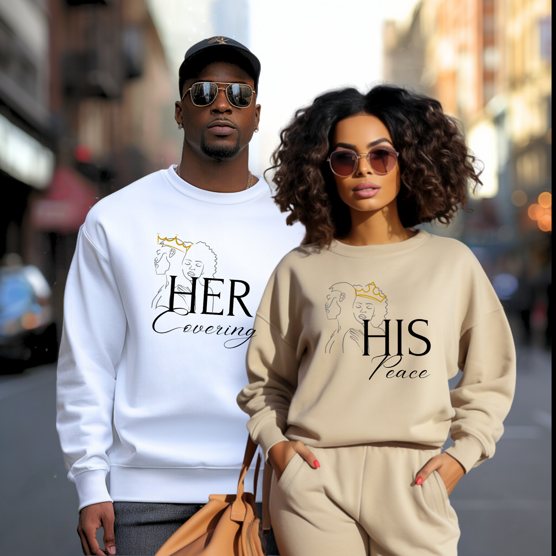 HER Covering HIS Peace Unisex Heavy Blend™ Crewneck Sweatshirt - New Godis Hair