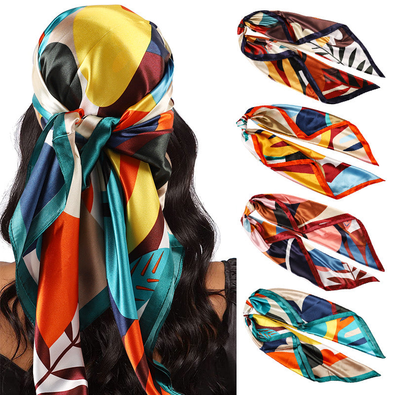 Vibrant Floral Graphic Satin Scarf - New Godis Hair